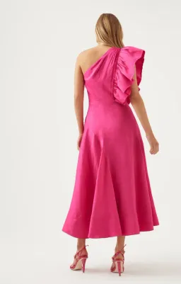 AJE Bonjour Asymmetric Midi Dress Fuschia Pink Size 16 for rent on The Volte - image 3