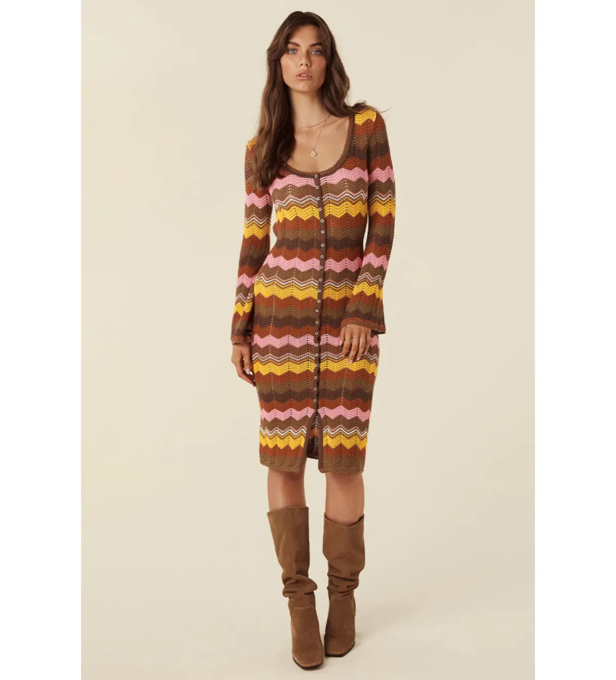 Spell Ziggy Crochet Midi Dress Multi Size XS/Au 8 - Image 1