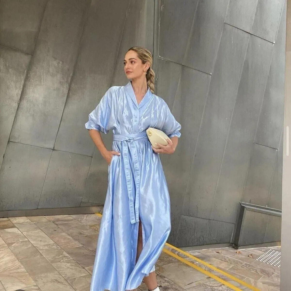 AJE Cosmos Hudson Midi Dress - SHINY SKY BLUE SIZE 14 - Image 1