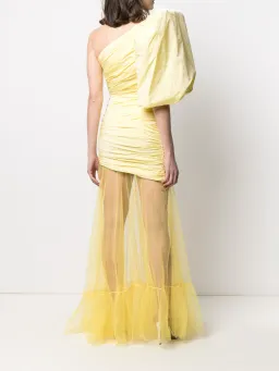 Giuseppe Di Morabito Ruched One-sleeve Tulle Gown Yellow Size 8 for rent on The Volte - image 2