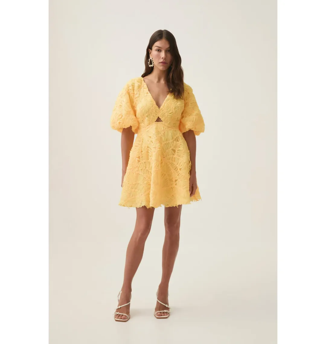 Aje Florential Mini Swing Dress Soft Yellow Size AU 8 for rent on The Volte - main image