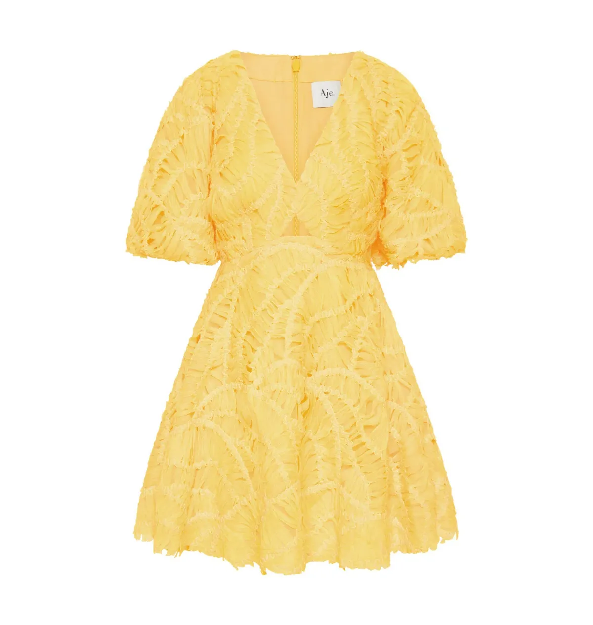 Aje Florential Mini Swing Dress Soft Yellow Size AU 8 - Image 4