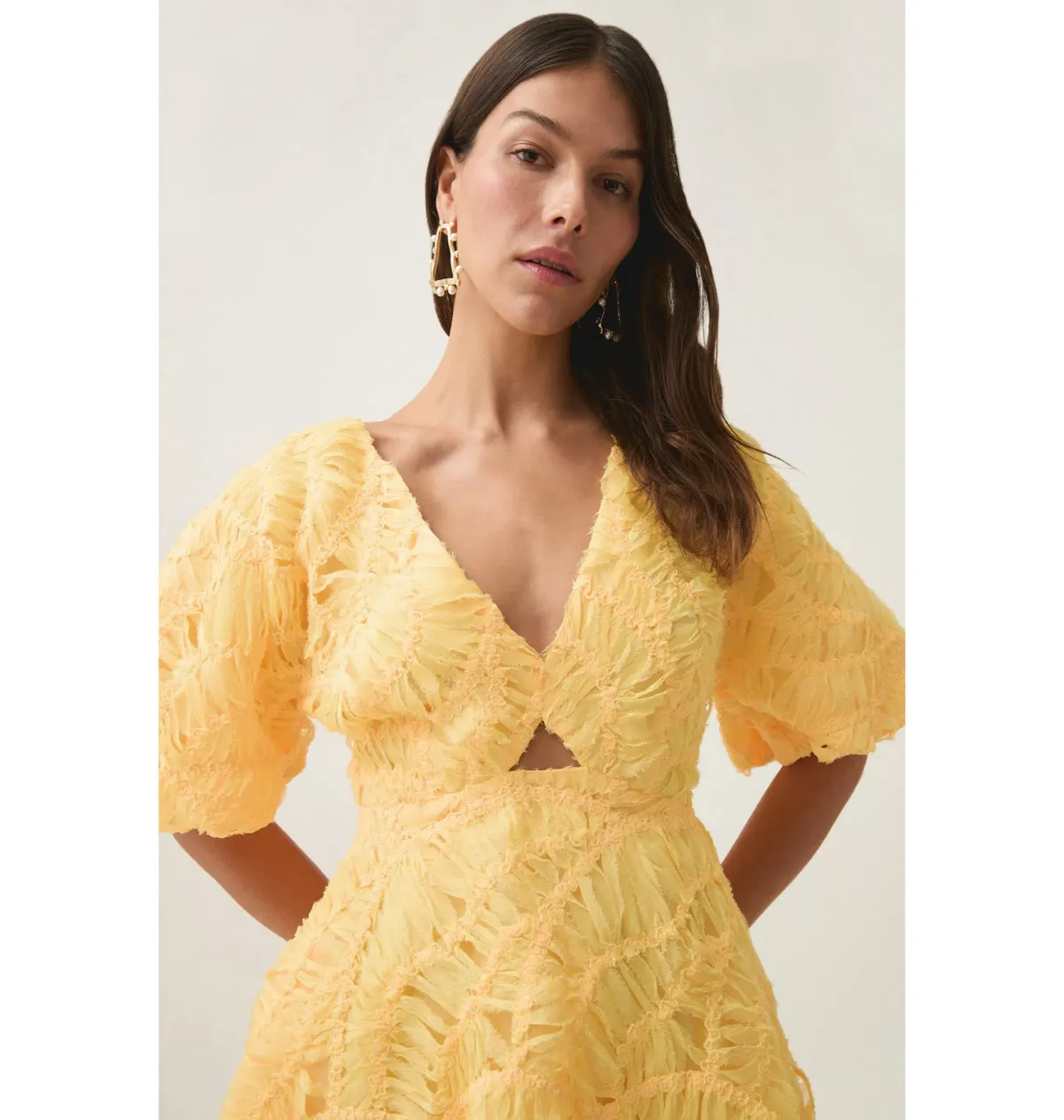 Aje Florential Mini Swing Dress Soft Yellow Size AU 8 - Image 2