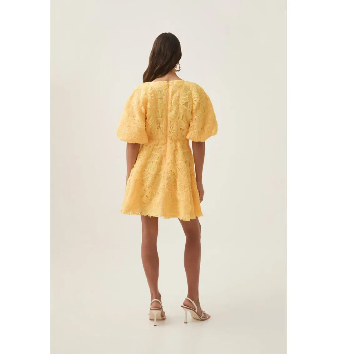 Aje Florential Mini Swing Dress Soft Yellow Size AU 8 for rent on The Volte - main image