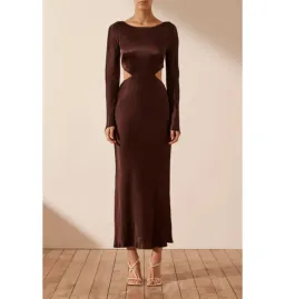 Shona Joy Lana Long Sleeve Open Back Midi Dress Cocoa Size AU 8 for rent on The Volte - image 1