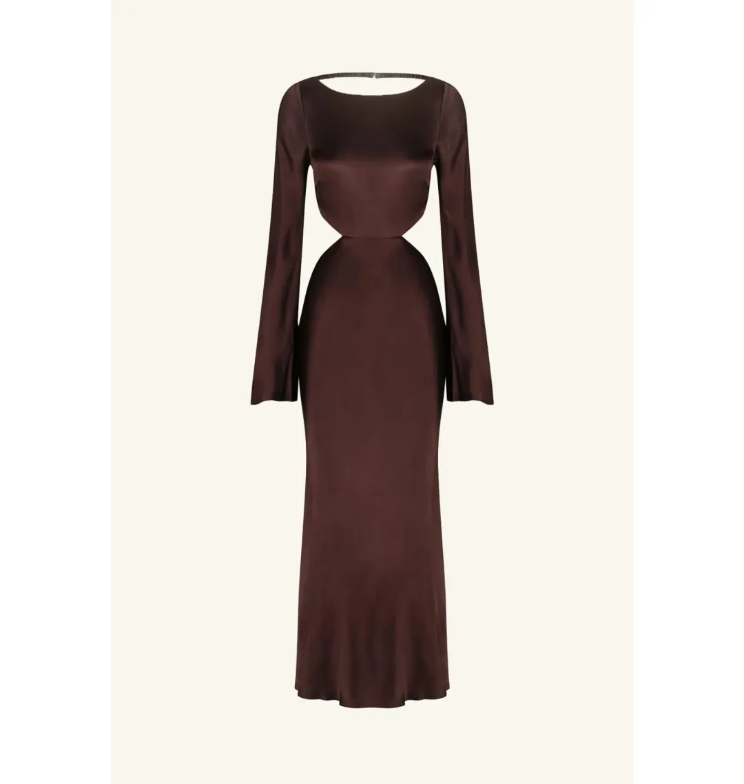 Shona Joy Lana Long Sleeve Open Back Midi Dress Cocoa Size AU 8 for rent on The Volte - main image