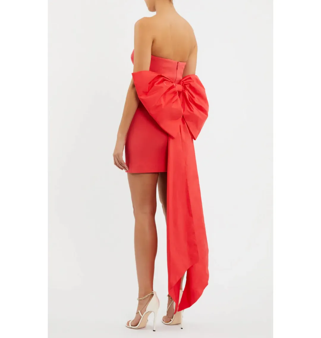 Rebecca Vallance Bon Ami Strapless Bow Mini Dress in Coral/Pink Size AU 10 for rent on The Volte - main image