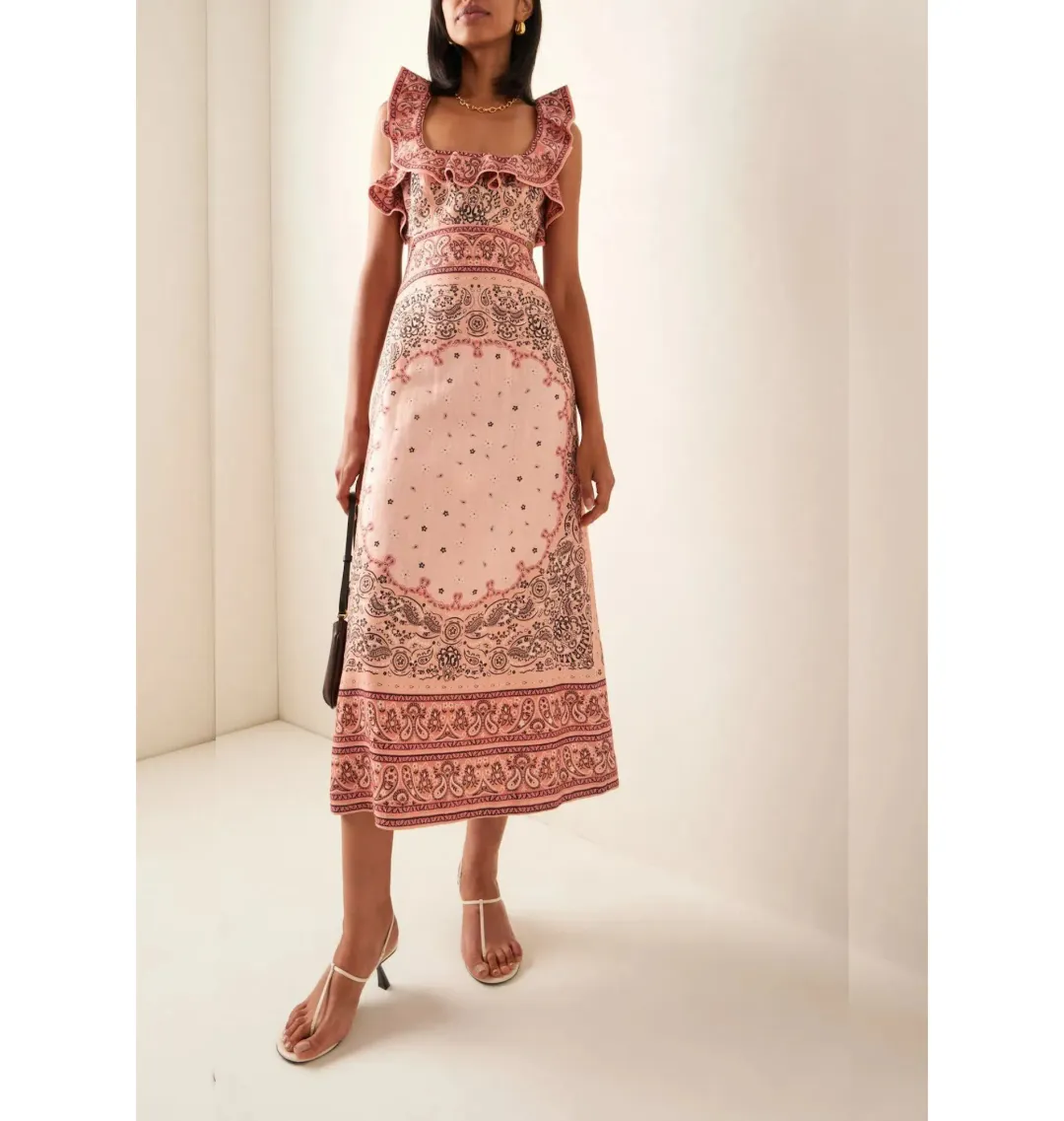 Zimmermann Matchmaker Frilled Midi Dress Pink Bandana Size 1 / AU 10 for rent on The Volte - main image