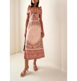 Zimmermann Matchmaker Frilled Midi Dress Pink Bandana Size 1 / AU 10 for rent on The Volte - image 1