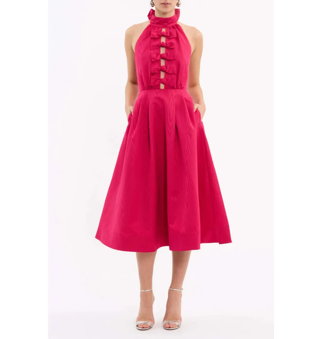 Rebecca Vallance Tahlia Halter Midi Dress Pink Size AU 10 for rent on The Volte - main image