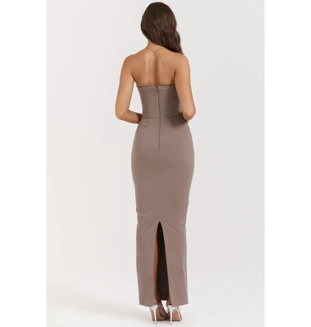 House of CB Lucia Strapless Corset Maxi Dress Taupe Size S / AU 8 for rent on The Volte - main image