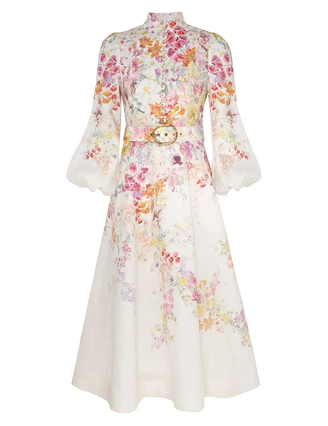 Zimmermann Natura Buttoned Midi Dress in Kaleidoscope Garden Size 0 / AU 8 for rent on The Volte - main image