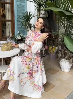 Zimmermann Natura Buttoned Midi Dress in Kaleidoscope Garden Size 0 / AU 8 for rent on The Volte - image 1