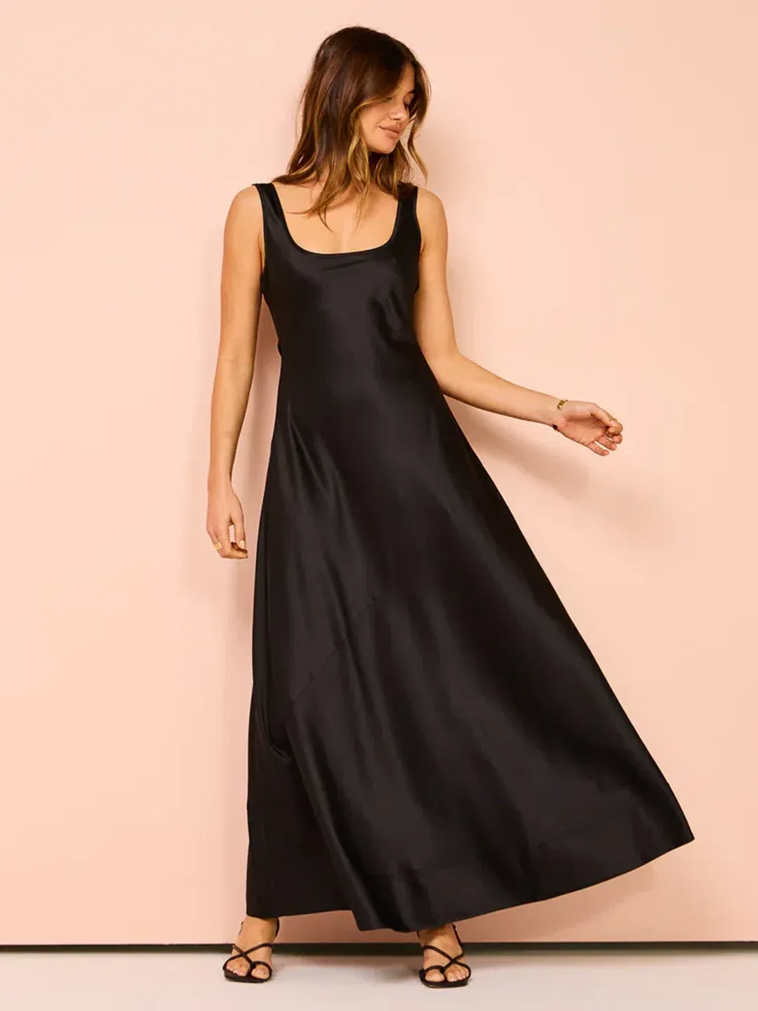 By Nicola Beneath The Stars Bias Cut Slip Dress In Black Size 12 for rent on The Volte - main image