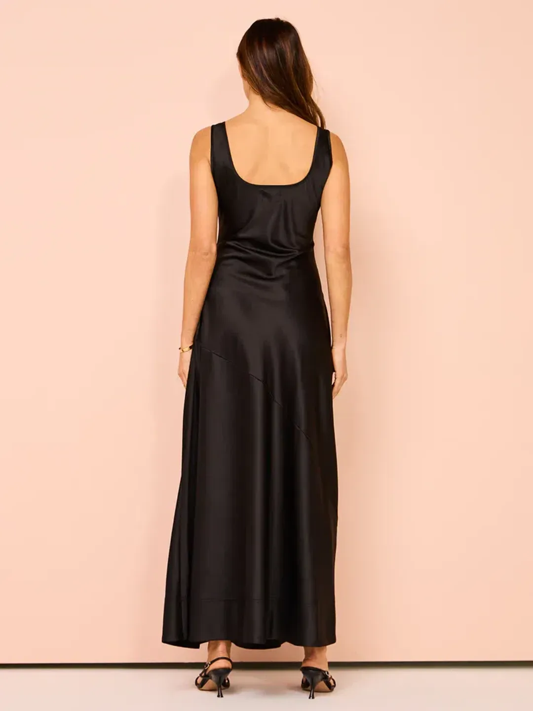 By Nicola Beneath The Stars Bias Cut Slip Dress In Black Size 12 for rent on The Volte - main image