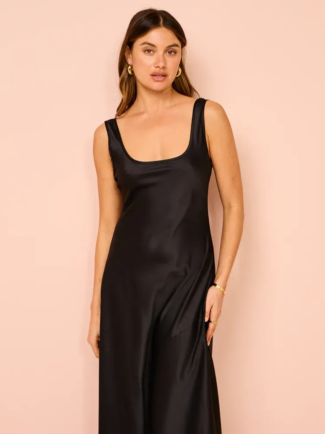 By Nicola Beneath The Stars Bias Cut Slip Dress In Black Size 12 for rent on The Volte - main image