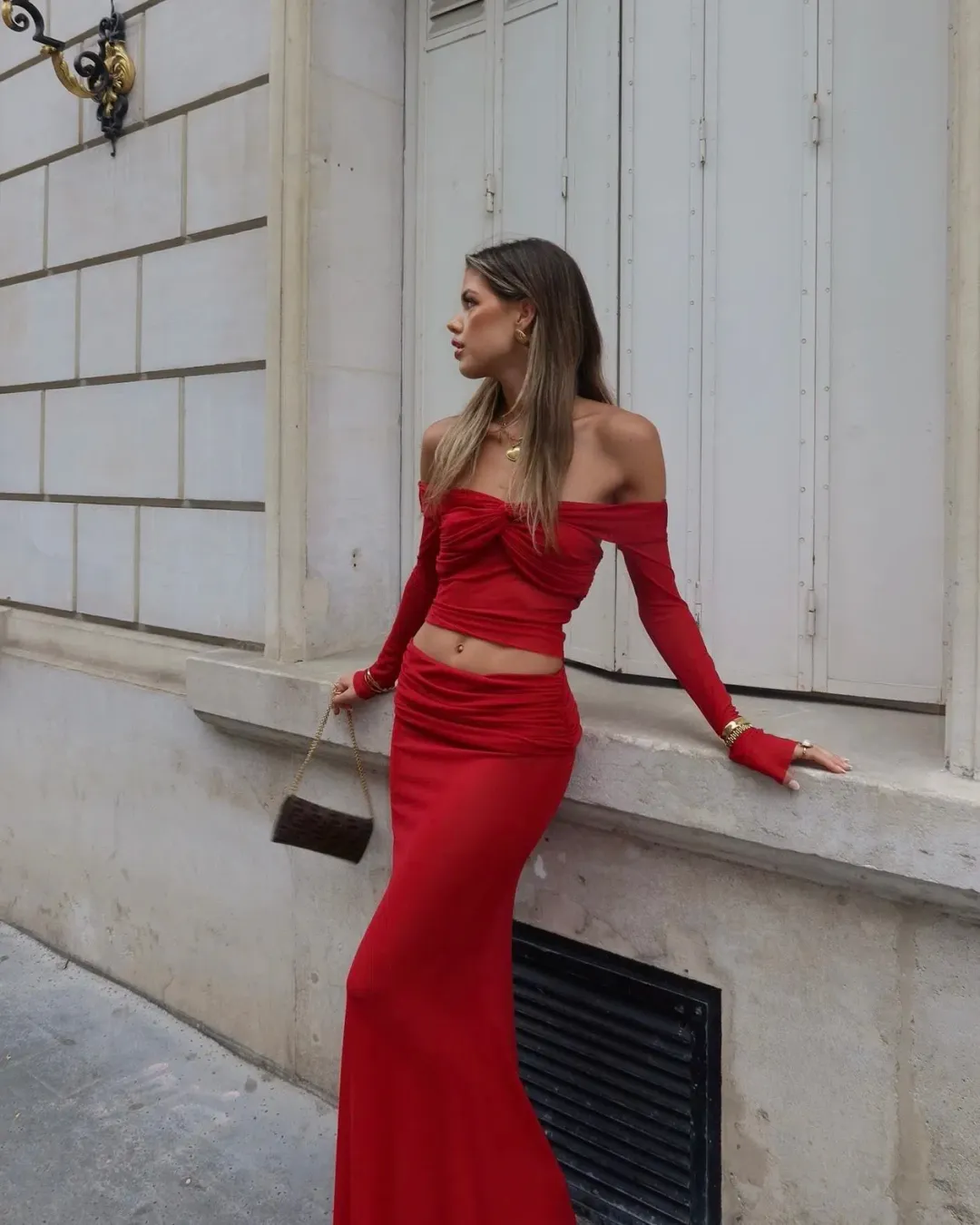 Natalie Rolt Charlotte Crop & Skirt Set Cherry Red Size 1 / AU 8 for rent on The Volte - main image