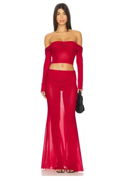 Natalie Rolt Charlotte Crop & Skirt Set Cherry Red Size 1 / AU 8 for rent on The Volte - image 1
