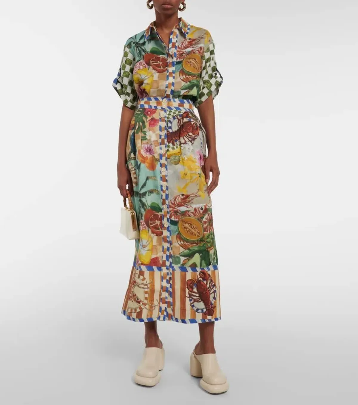 Alemais Theo Shirt and Column Skirt Ivory Print Size AU 16 - Image 1