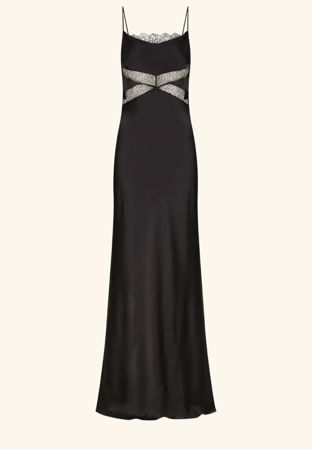 Shona Joy Leticia Silk Cowl Neck Lace Maxi Dress Black Size 6 for rent on The Volte - main image