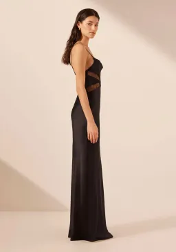Shona Joy Leticia Silk Cowl Neck Lace Maxi Dress Black Size 6 for rent on The Volte - image 4