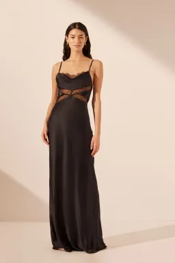 Shona Joy Leticia Silk Cowl Neck Lace Maxi Dress Black Size 6 for rent on The Volte - image 1