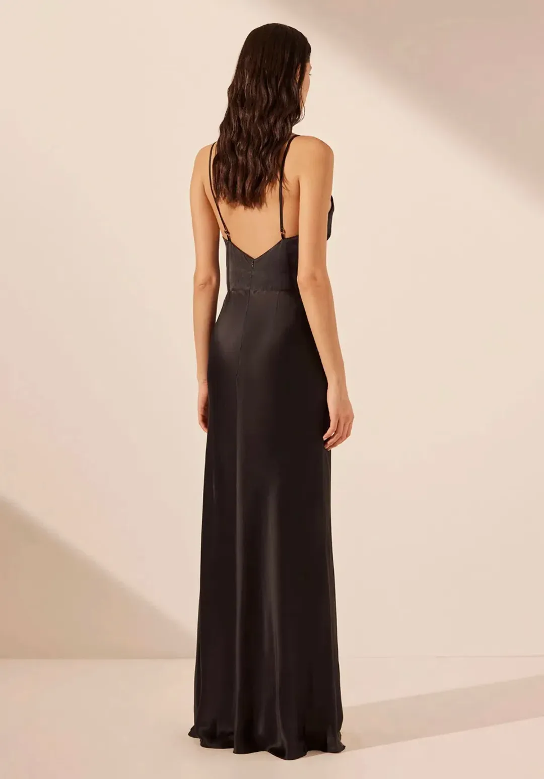 Shona Joy Leticia Silk Cowl Neck Lace Maxi Dress Black Size 6 for rent on The Volte - main image