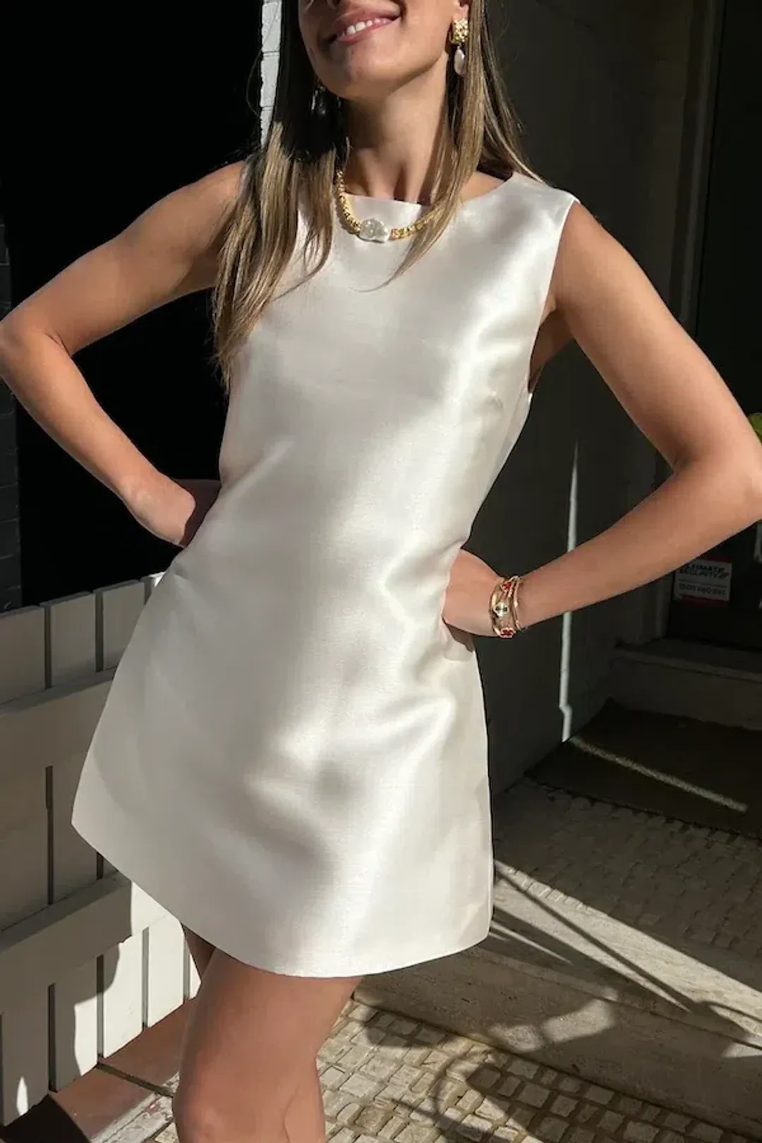 Odd Muse The Ultimate Muse Satin Shift Dress Cream/Blush Size L/Au 12 for rent on The Volte - main image