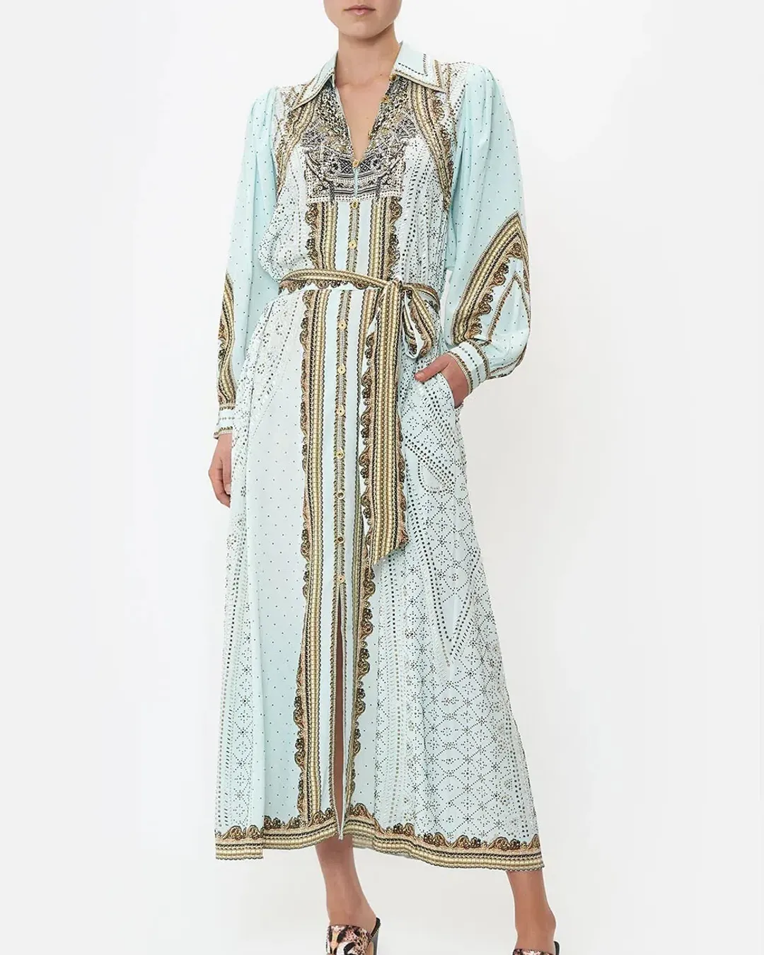 Camilla Curved Collar Shirt Midi Dress Luxe Espiritu Size L / AU 14 for rent on The Volte - main image