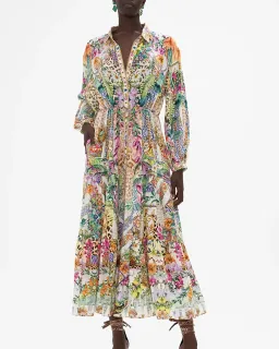 Camilla Flowers Of Neptune Tiered Long Shirt Dress Floral Size XXL / AU 18 for rent on The Volte - image 1