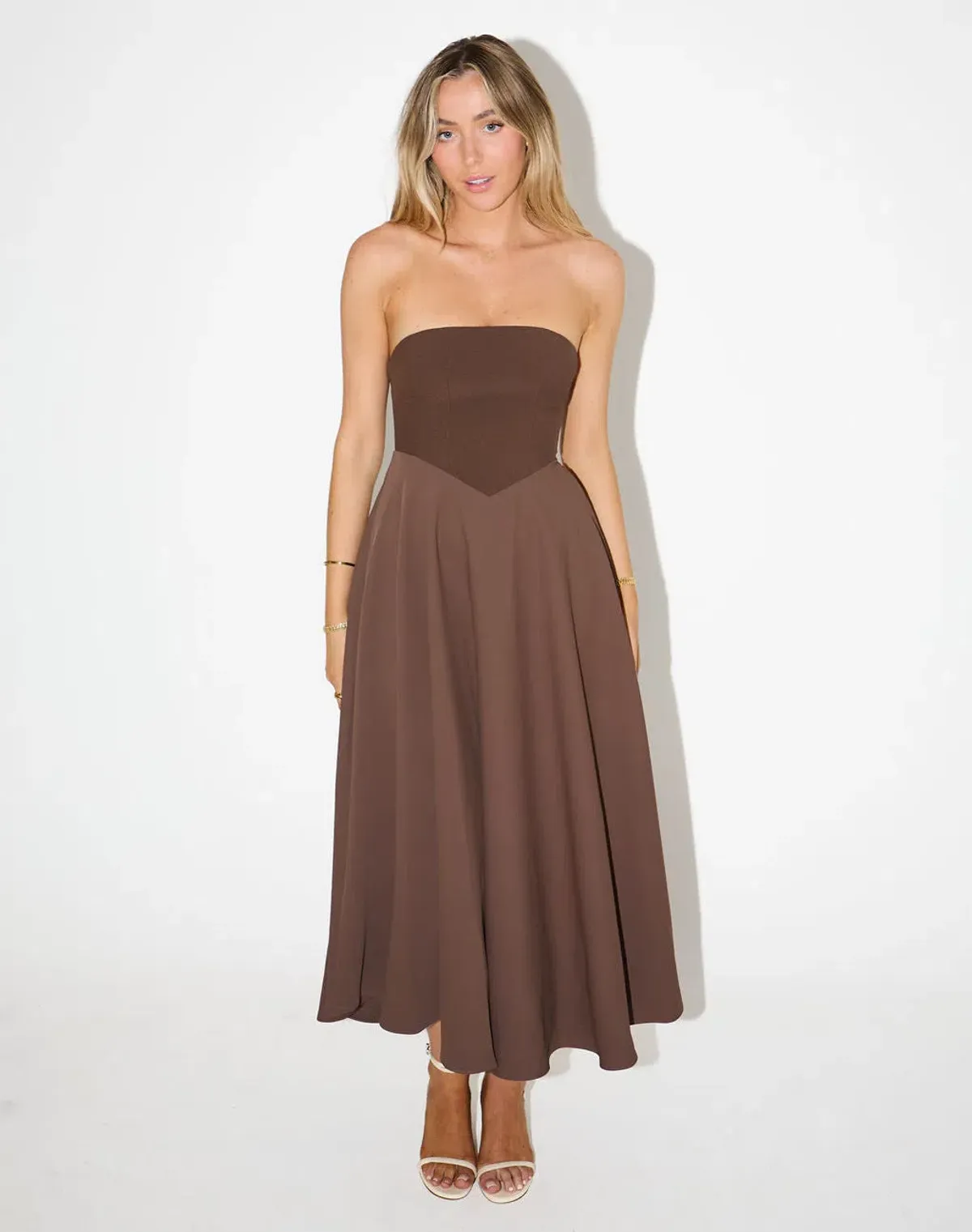Odd Muse The Ultimate Muse Strapless Midi Dress Chocolate Brown Size 6 - Image 1