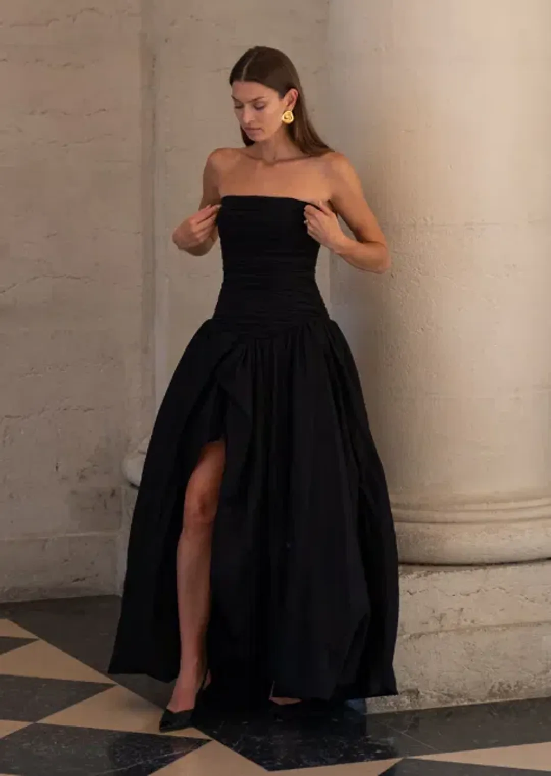 Aje Violette Bubble Hem Maxi Dress Black Size 10 for rent on The Volte - main image