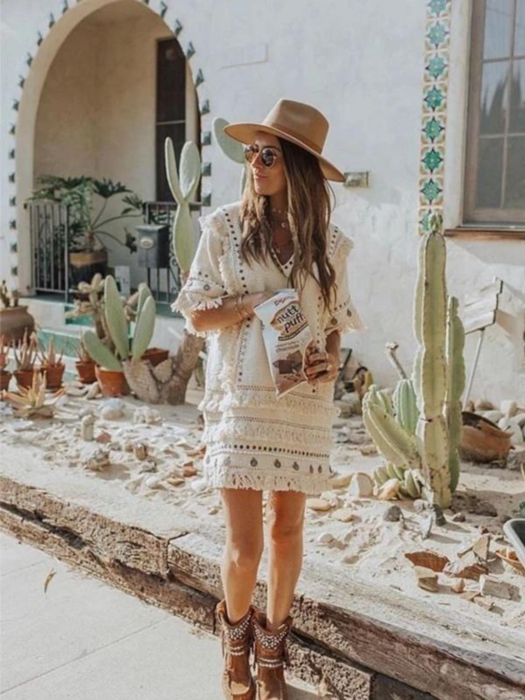 Spell and the Gypsy Alphie Smock Mini Dress Cream Size 6 for rent on The Volte - main image