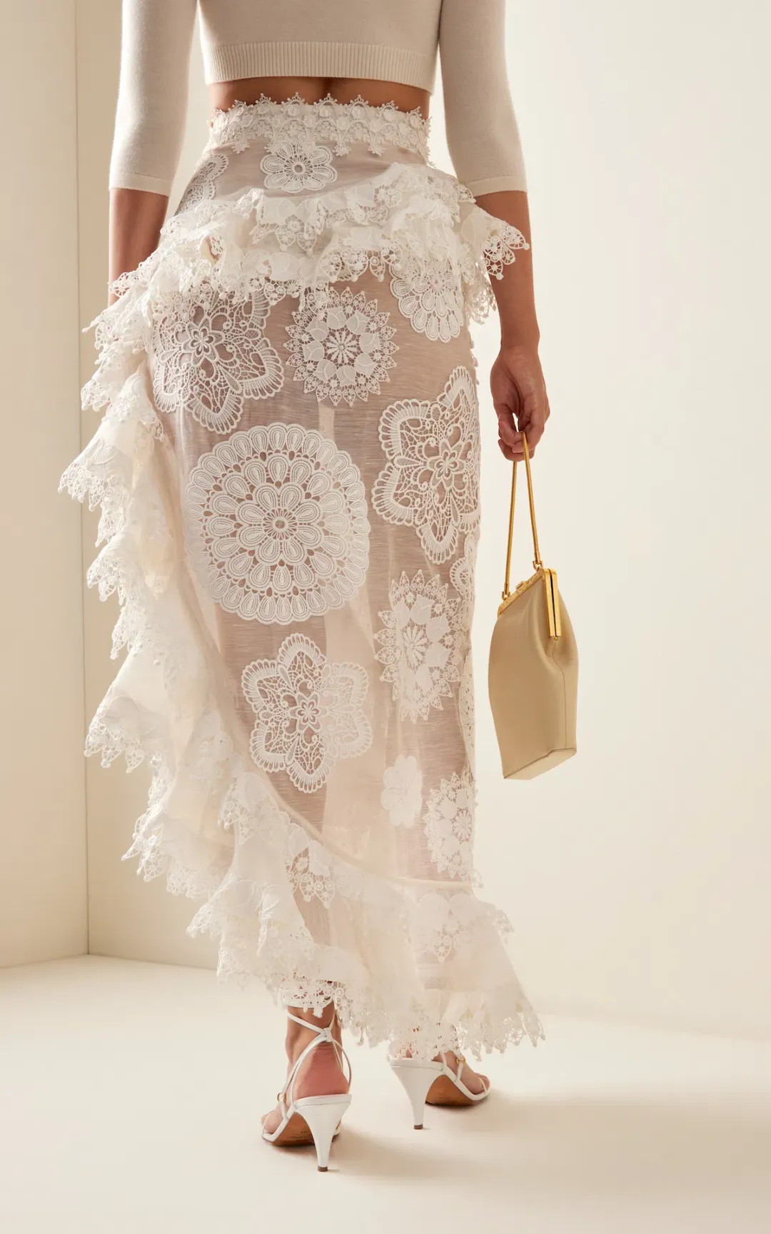 Zimmermann Matchmaker Doily Skirt Ivory Size 1 & Matchmaker Crop Knit Parchment Size 1/ AU 10 for rent on The Volte - main image