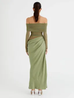 Benni Yasmin Off Shoulder Maxi Dress Pistachio Green Size 6 for rent on The Volte - image 2