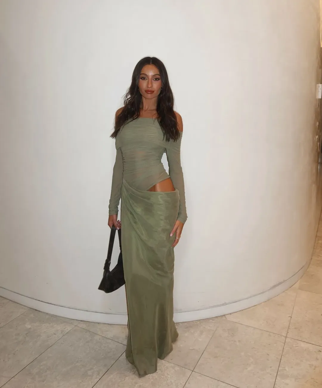 Benni Yasmin Off Shoulder Maxi Dress Pistachio Green Size 6 for rent on The Volte - main image