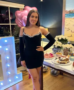 Albina Dyla Short Black Dress with Swarovski Trim Size M / AU 10 for rent on The Volte - image 2