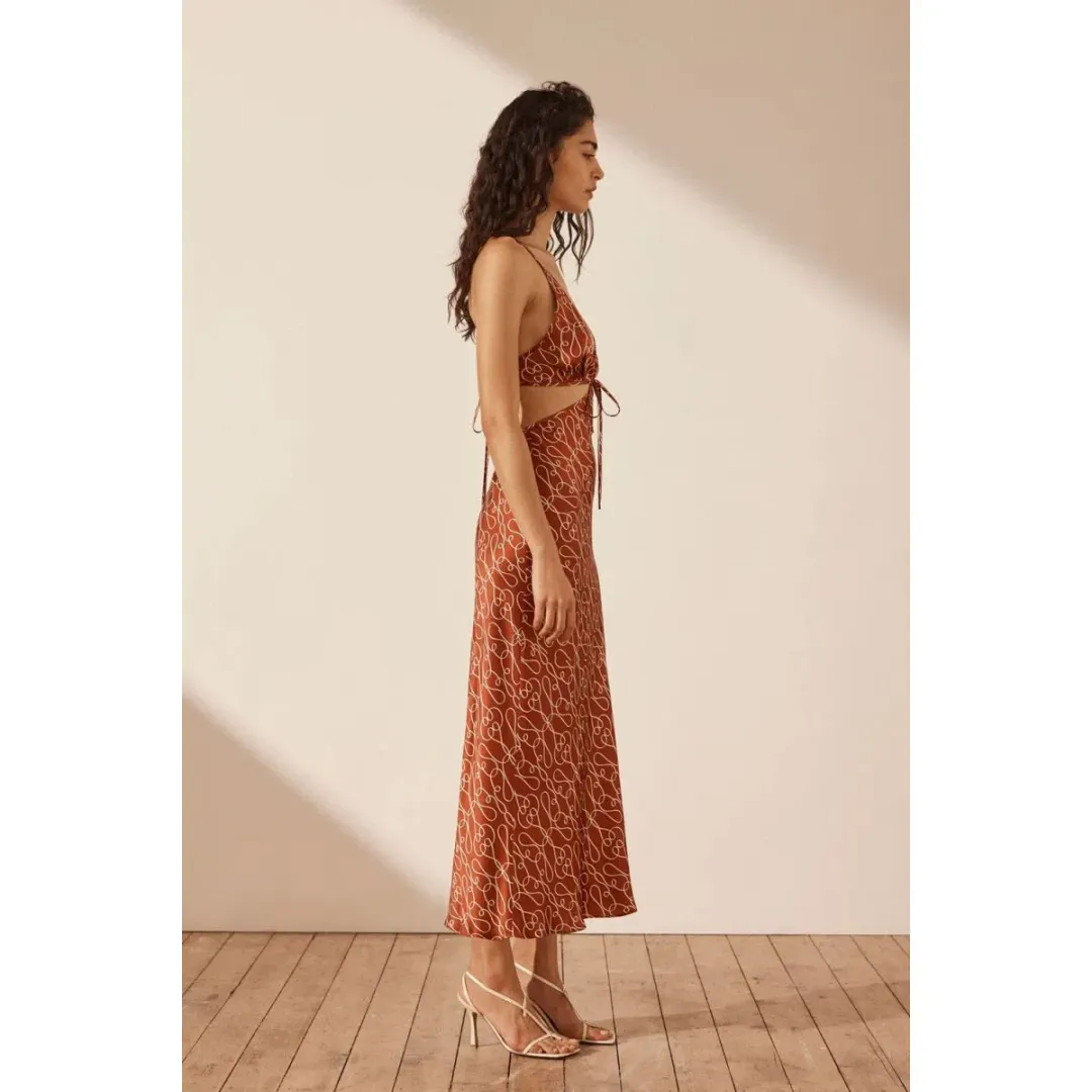 Shona Joy Artisti Silk Cut Out Tie Back Midi Dress Print Size 6 for rent on The Volte - main image