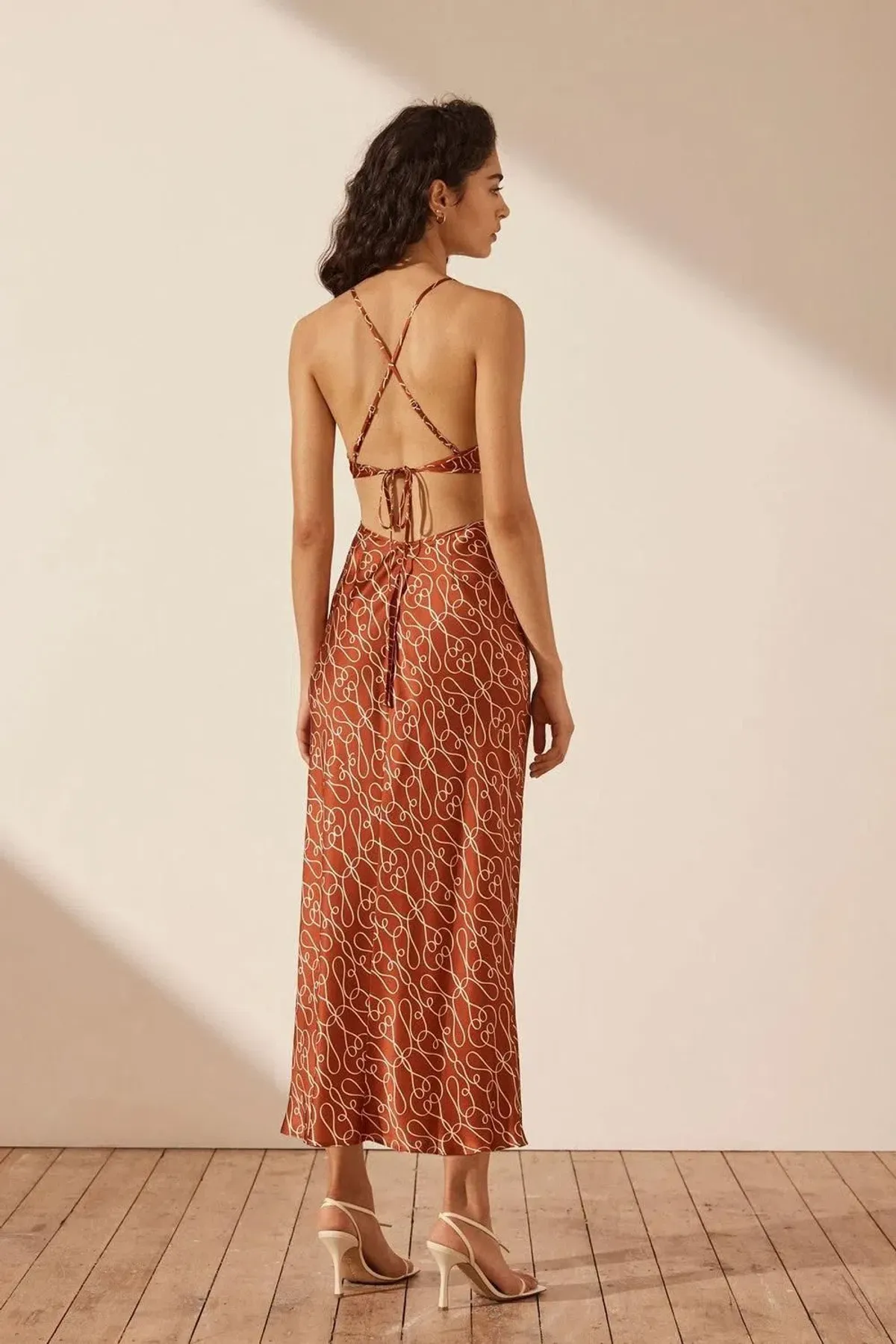 Shona Joy Artisti Silk Cut Out Tie Back Midi Dress Print Size 6 - Image 2