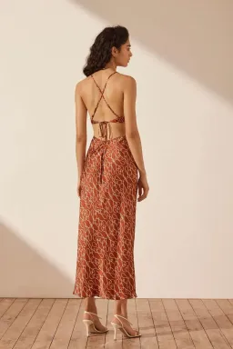 Shona Joy Artisti Silk Cut Out Tie Back Midi Dress Print Size 6 for rent on The Volte - image 2