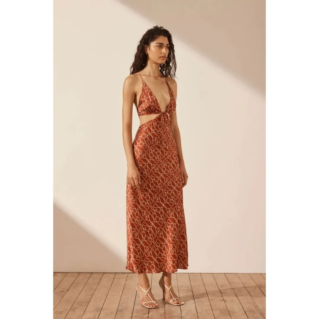 Shona Joy Artisti Silk Cut Out Tie Back Midi Dress Print Size 6 for rent on The Volte - main image