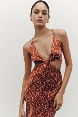 Shona Joy Artisti Silk Cut Out Tie Back Midi Dress Print Size 6 for rent on The Volte - image 3