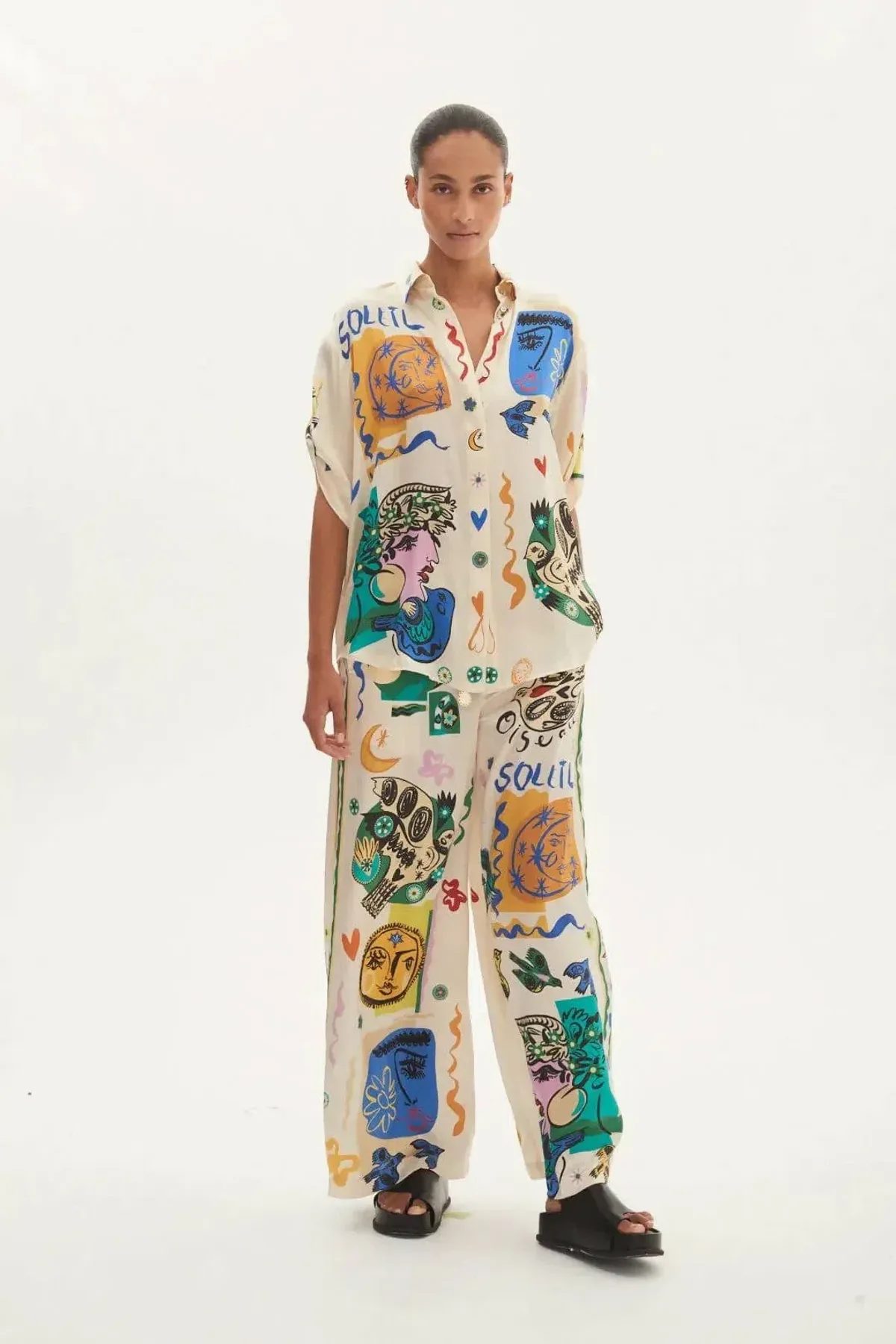 Alemais Soleil Silk Shirt And Pants Set Print Size 10 shirt size 8 pants - Image 1