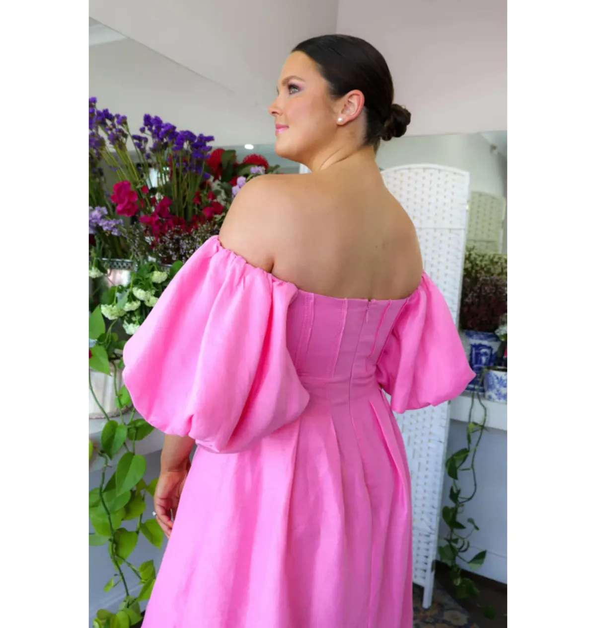Aje Eugenie Off Shoulder Midi Dress Pink Size AU 14 - Image 3