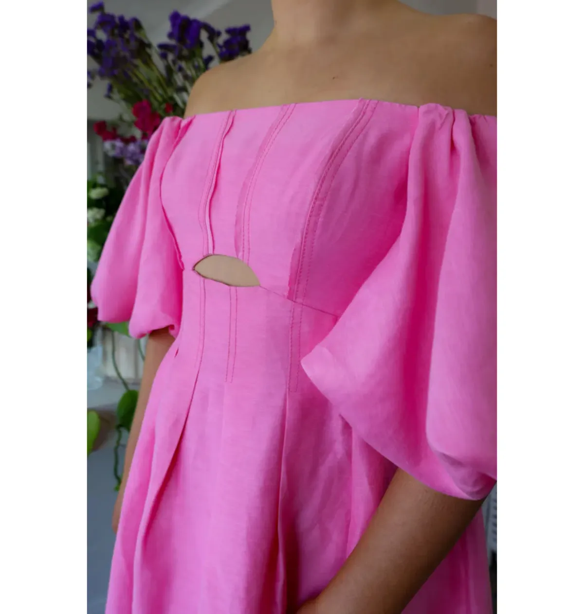 Aje Eugenie Off Shoulder Midi Dress Pink Size AU 14 - Image 4