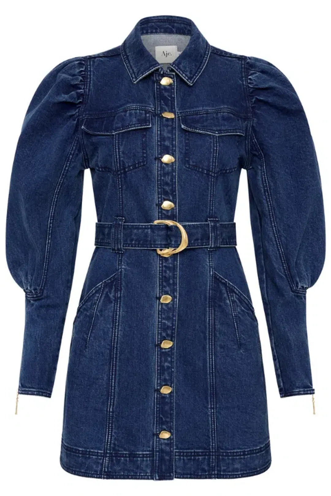 Aje May Denim Long Sleeve Dress Dark Indigo Size AU 16 for rent on The Volte - main image