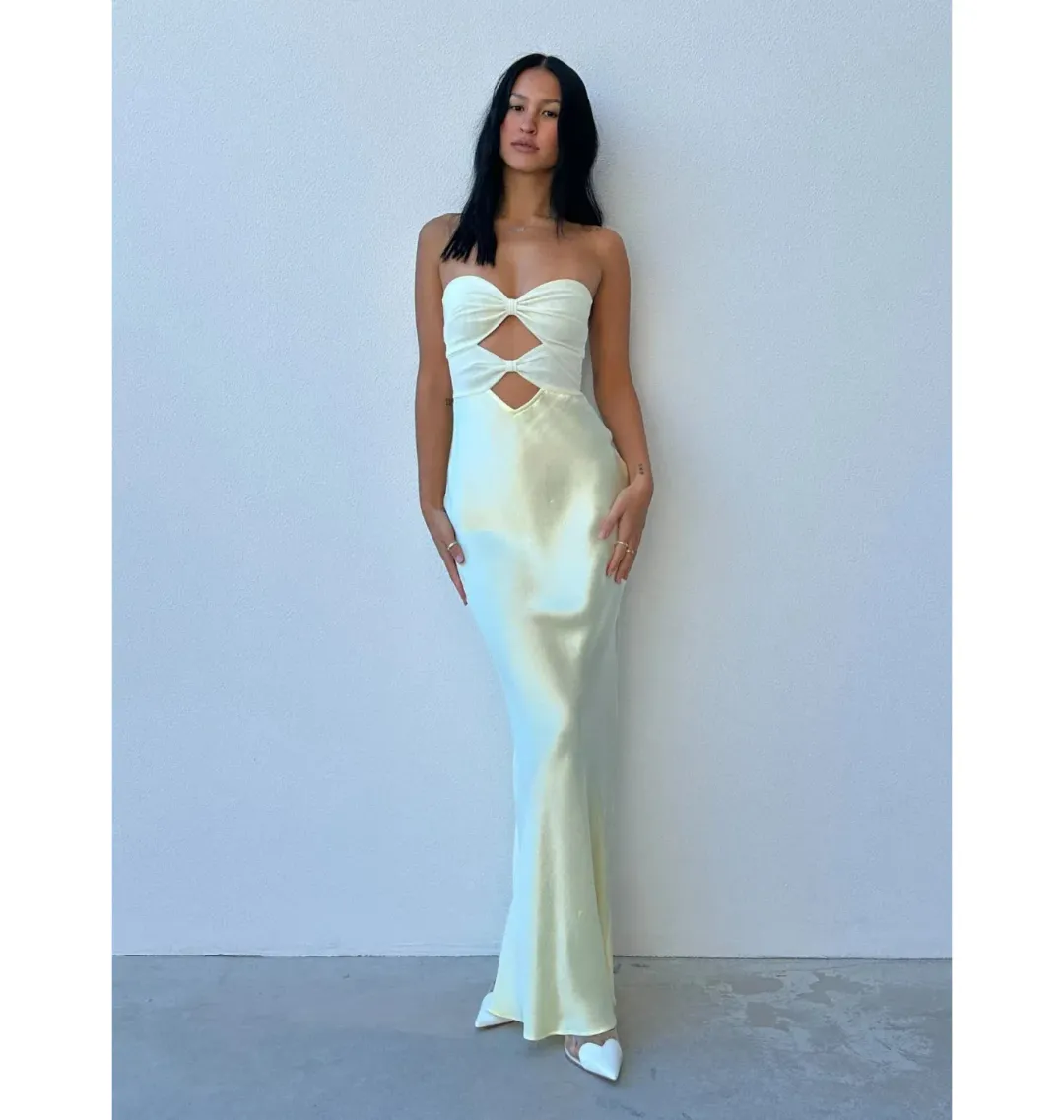 Bec and Bridge Halle Strapless Dress Ice Yellow Size AU 8 for rent on The Volte - main image