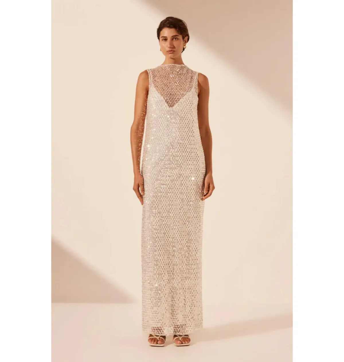 Shona Joy Asteri High Neck Sleeveless Maxi Dress Silver Size AU 16 - Image 2