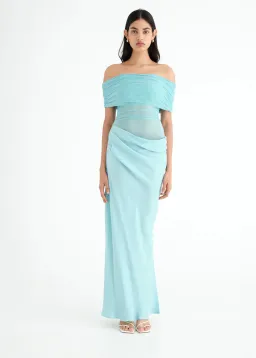 Benni Nico Off Shoulder Maxi Dress in Aquamarine Size AU 6 for rent on The Volte - image 1