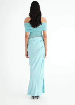 Benni Nico Off Shoulder Maxi Dress in Aquamarine Size AU 6 for rent on The Volte - image 3